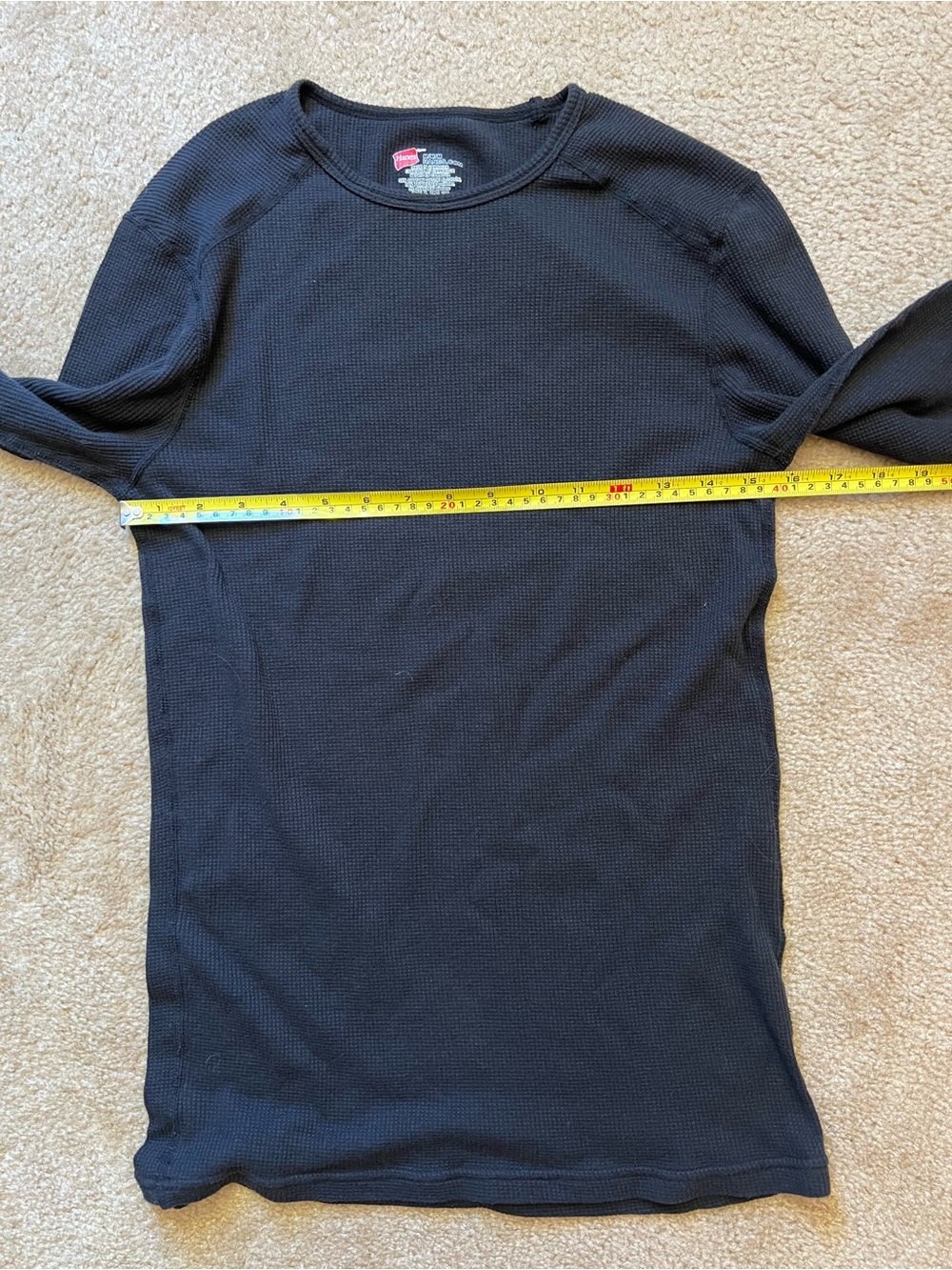 Hanes Men's Waffle Knit Thermal Shirt Black Medium Long Sleeve Base Layer - Picture 4 of 4